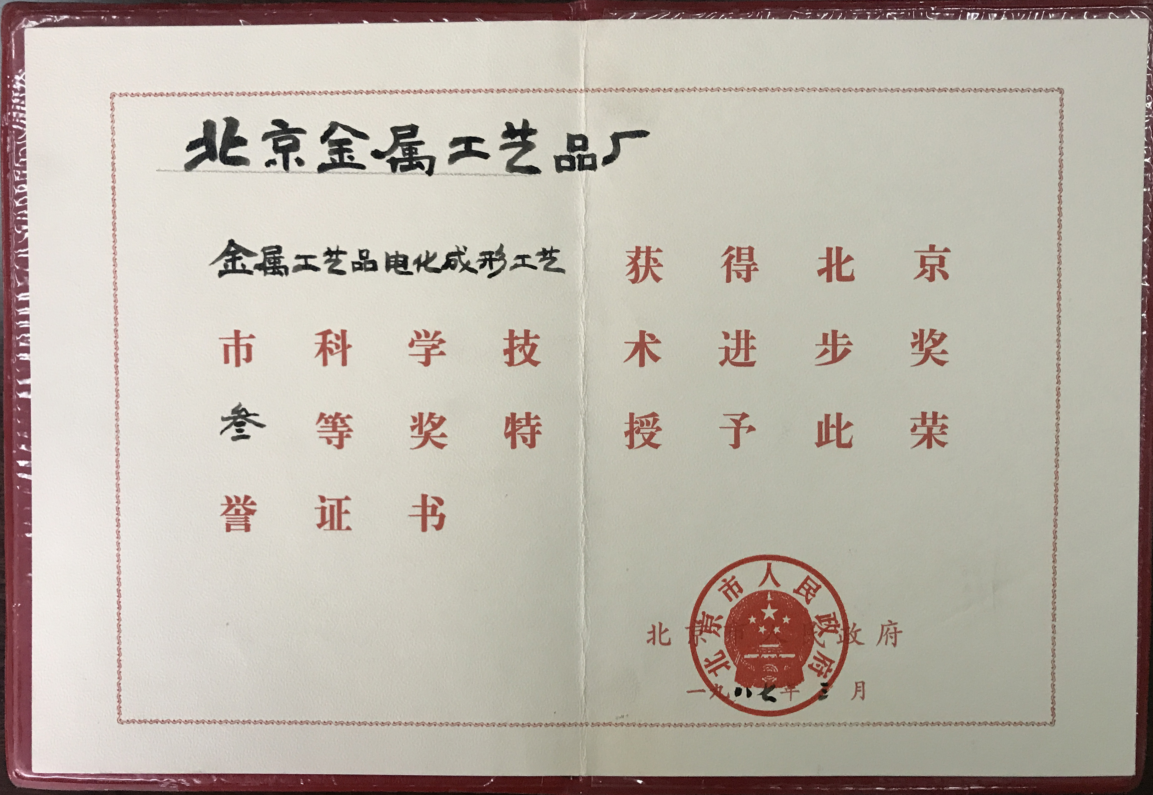 北京市科學(xué)技術(shù)進(jìn)步獎(jiǎng)三等獎(jiǎng)